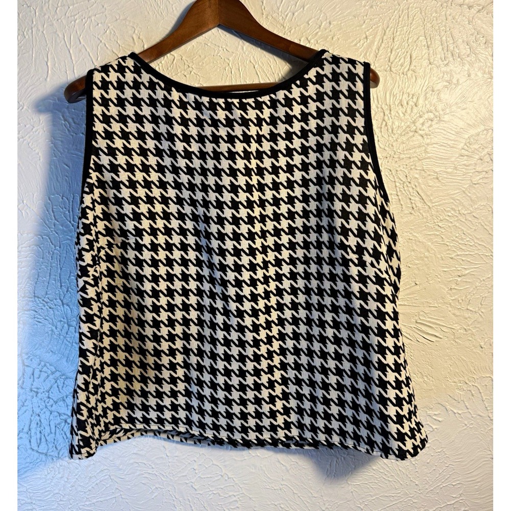 Donna Rae Women's 1X Houndstooth Sleeveless Top Black White Zip Back Career Y2K